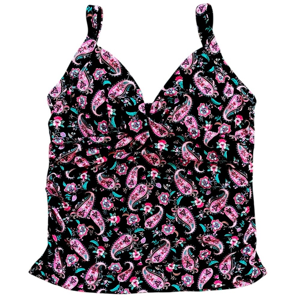 Land’s End Women's floral paisley print Tankini 18 Long vacation pool beach plus